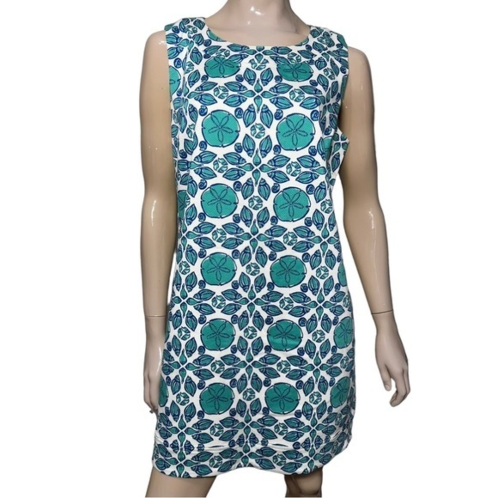 Vineyard Vines Women Size 16 Blue White Sand Dollar Shell Tile Print Tank Dress